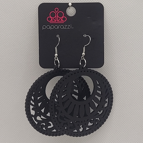 Dark Brown Large Dangle Drop Wood Earrings Paparazzi - Picture 3 of 6